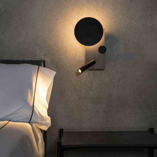 Aplica de pat dormitor Klee, finisaj gri texturat, cu lumina de citit pe dreapta